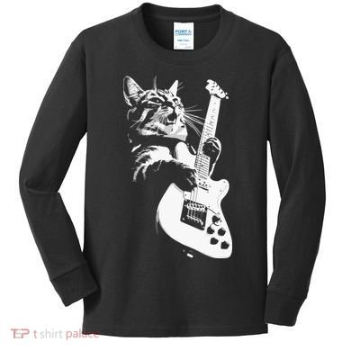 Cat Playing Guitar Kids Long Sleeve Shirt