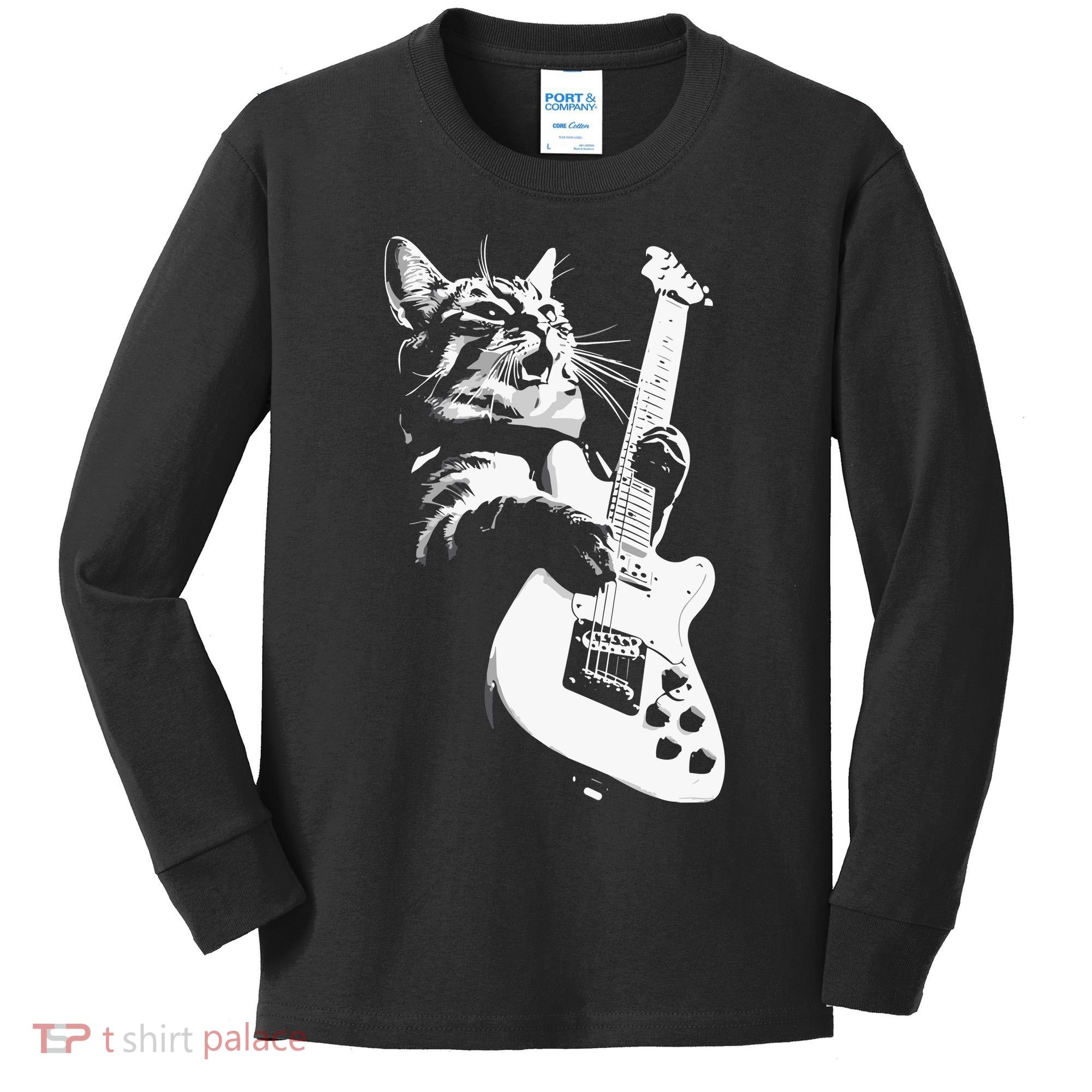 Cat Playing Guitar Kids Long Sleeve Shirt