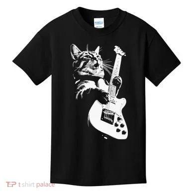 Cat Playing Guitar Kids T-Shirt
