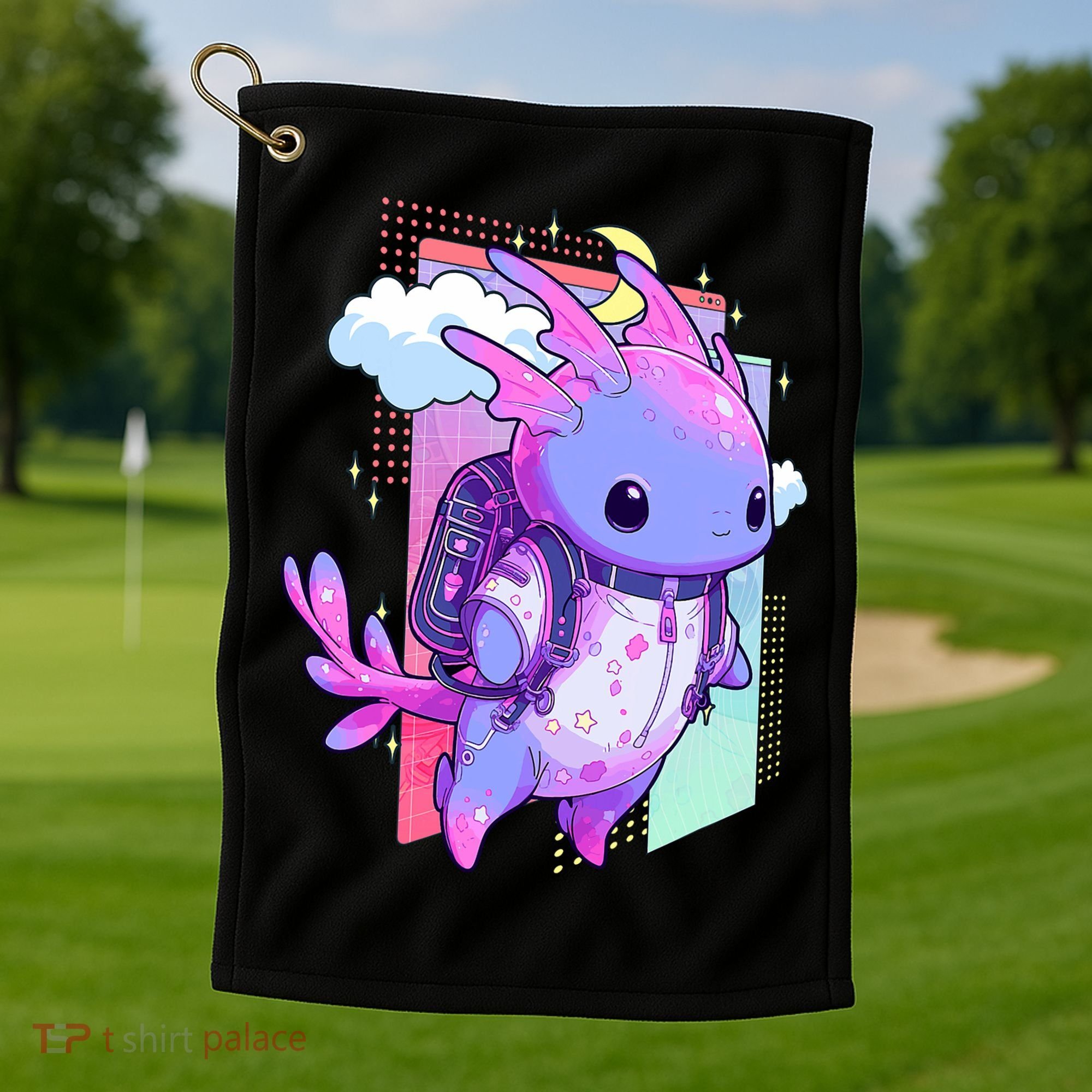 Cute Pastel Goth Space Galaxy Axolotl Nu Goth Aesthetic Golf Towel