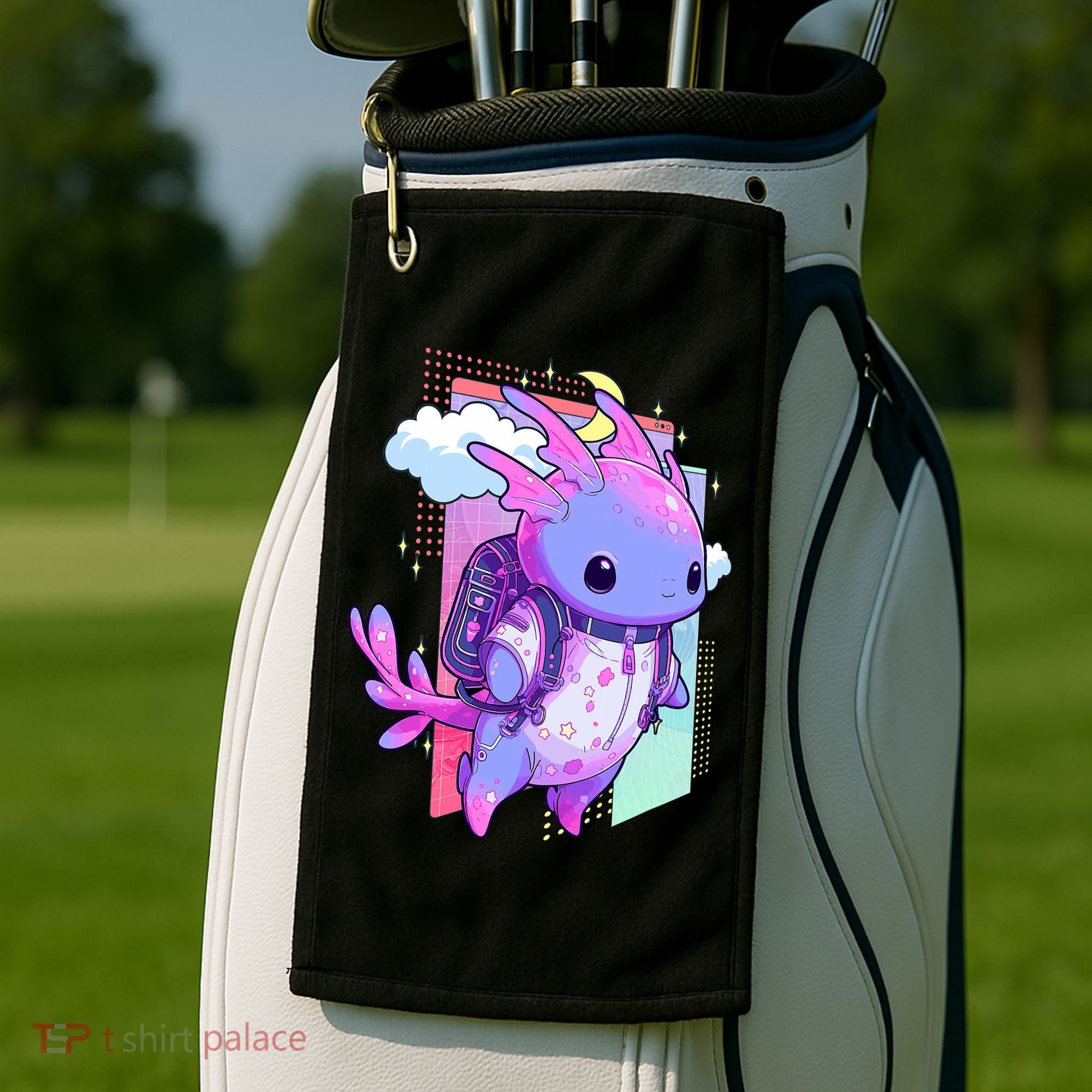 Cute Pastel Goth Space Galaxy Axolotl Nu Goth Aesthetic Golf Towel