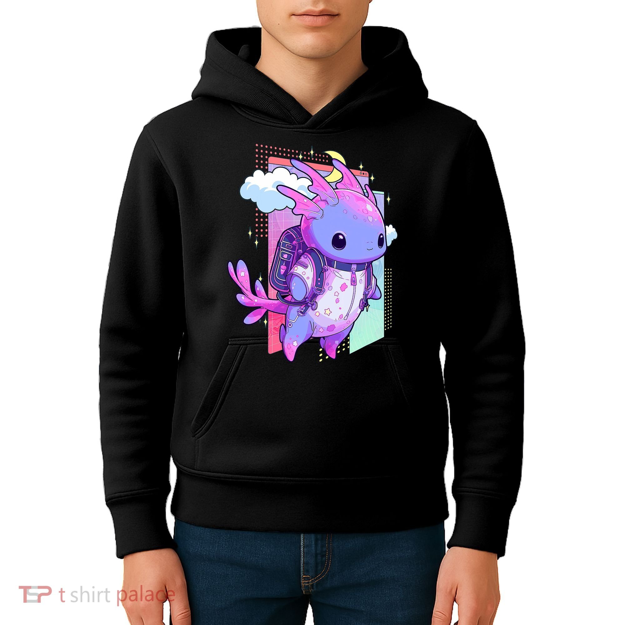 Cute Pastel Goth Space Galaxy Axolotl Nu Goth Aesthetic Kids Hoodie