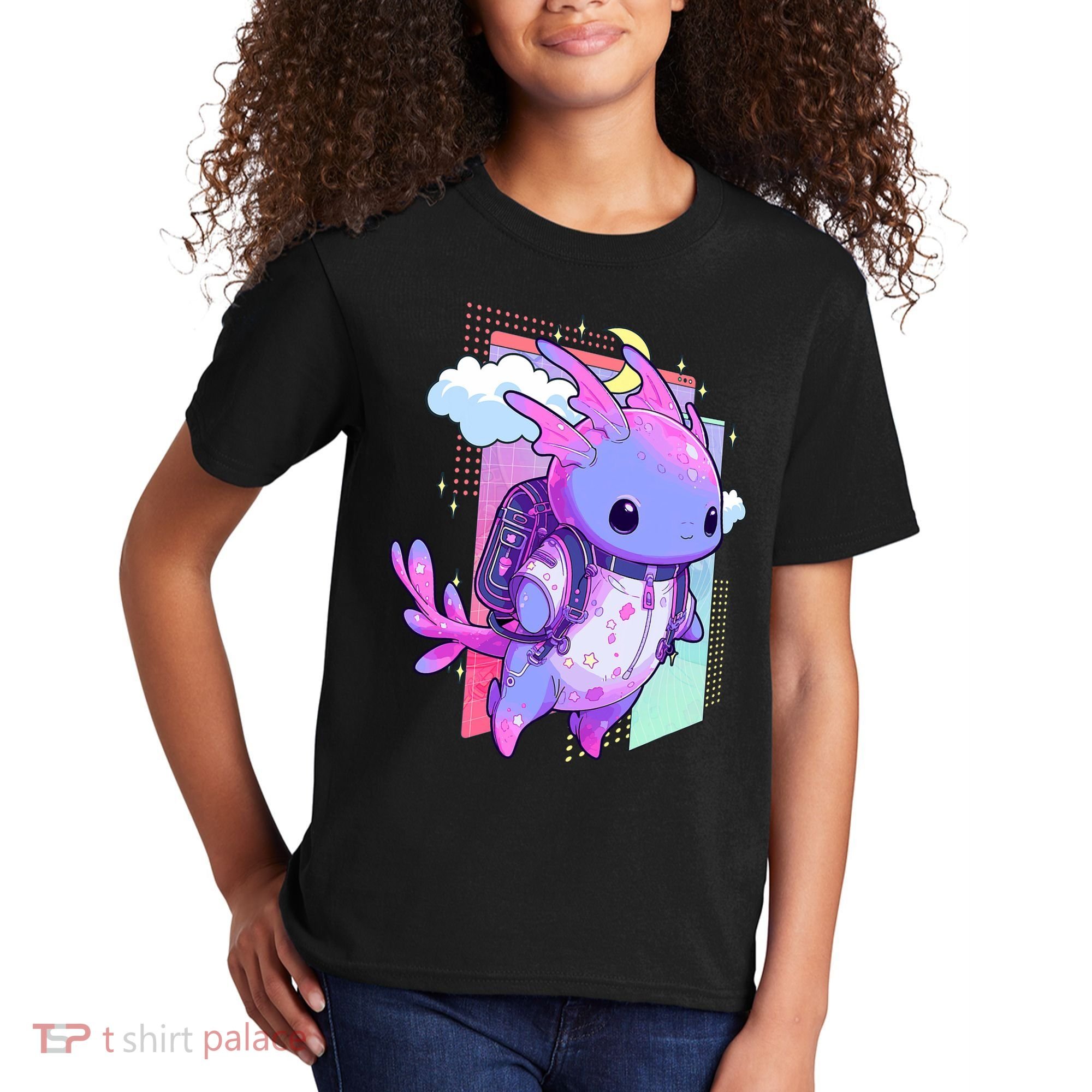 Cute Pastel Goth Space Galaxy Axolotl Nu Goth Aesthetic Kids T-Shirt