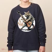 Cat Playing Guitar Rock Cat Heavy Metal Cat Music Cat Women's Sweatshirt thumb 0