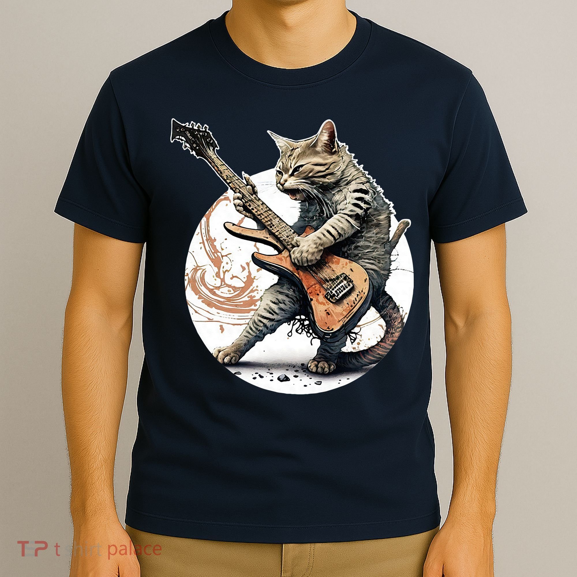 Cat Playing Guitar Rock Cat Heavy Metal Cat Music Cat T-Shirt