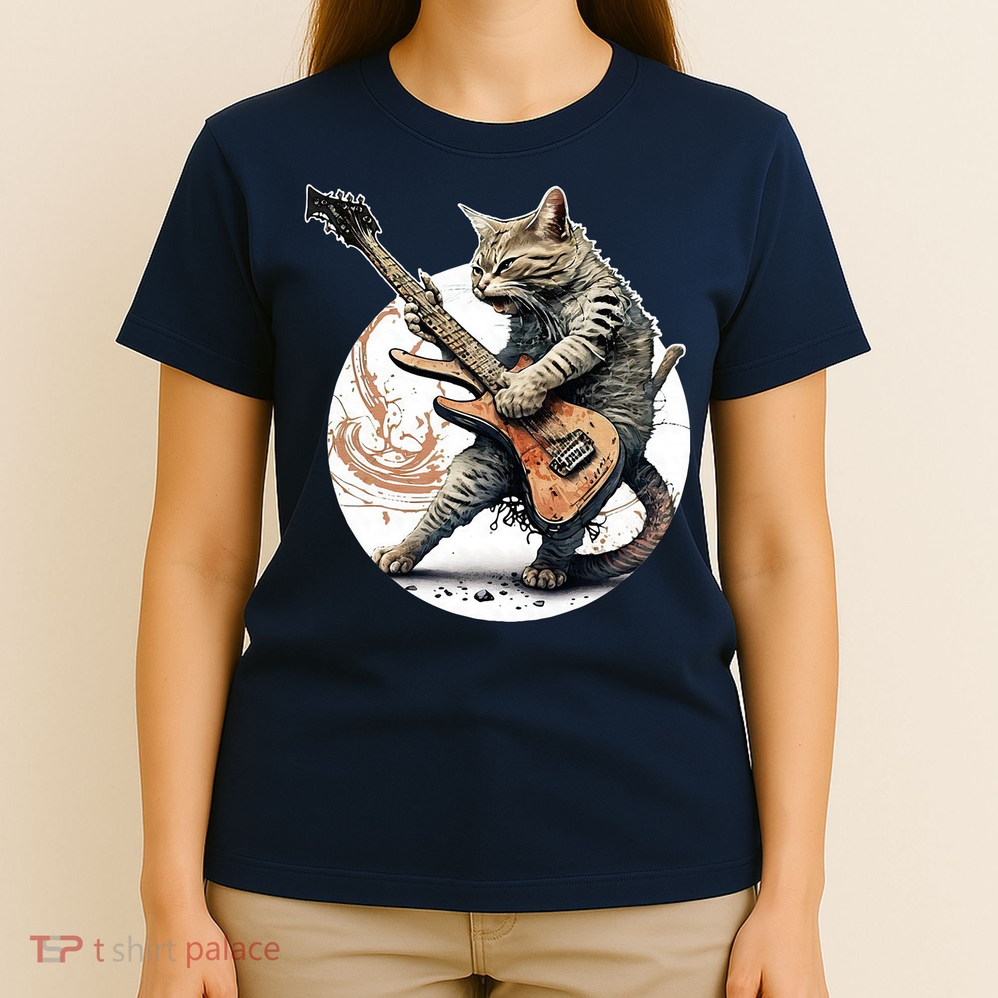 Cat Playing Guitar Rock Cat Heavy Metal Cat Music Cat T-Shirt