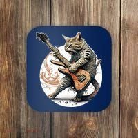 Cat Playing Guitar Rock Cat Heavy Metal Cat Music Cat Coaster thumb 0