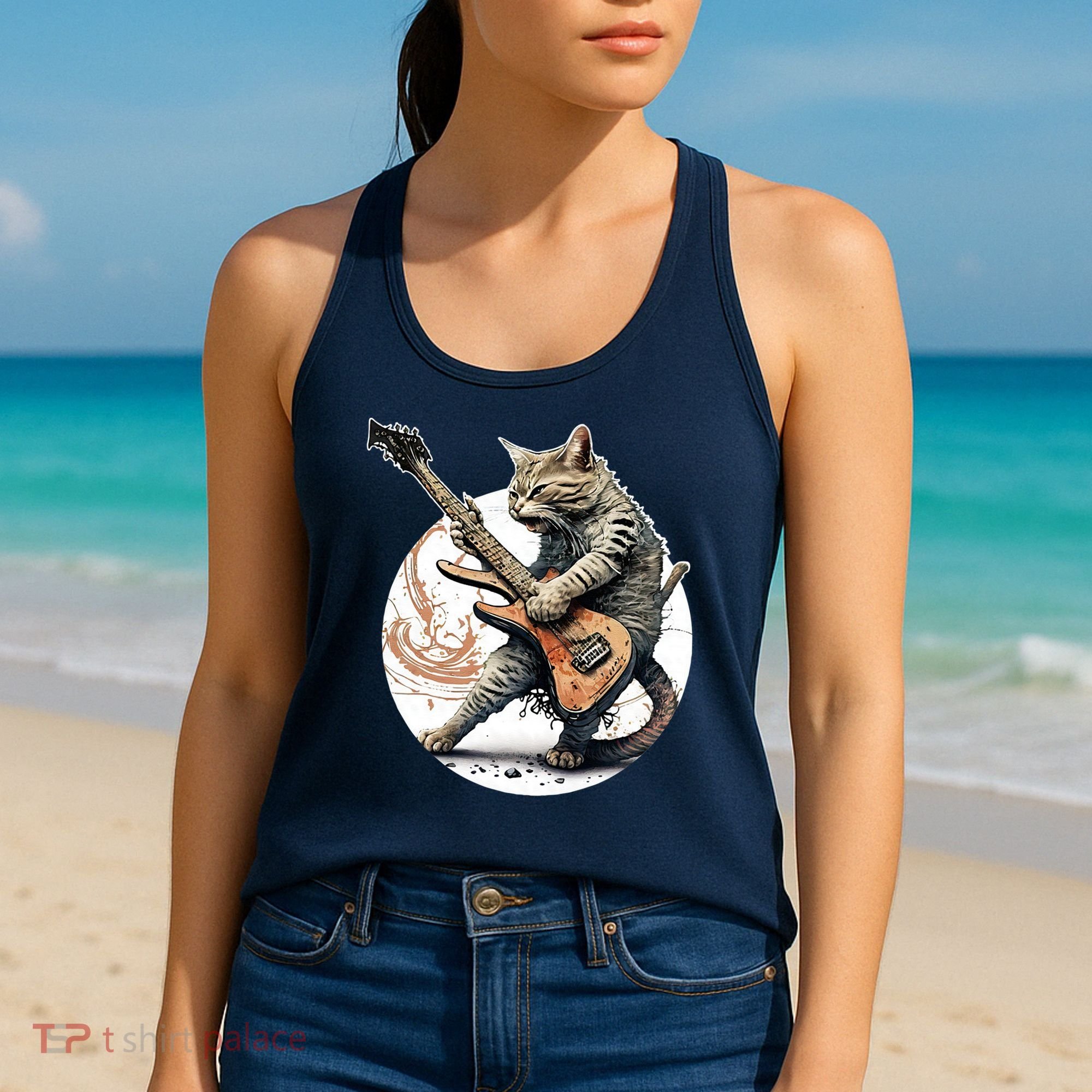 Cat Playing Guitar Rock Cat Heavy Metal Cat Music Cat Women's Tank Top