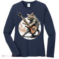 Cat Playing Guitar Rock Cat Heavy Metal Cat Music Cat Women's Long Sleeve Shirt thumb 0