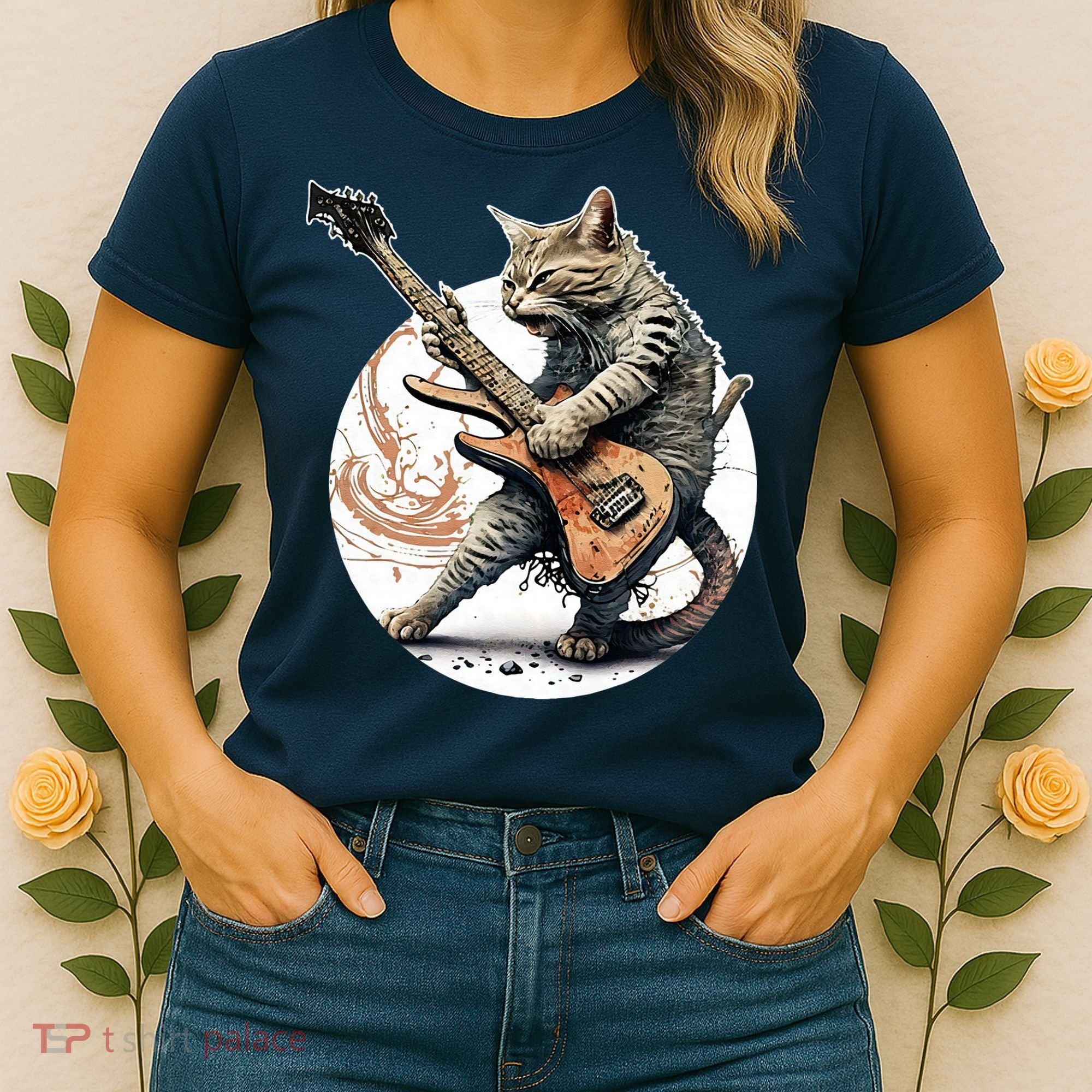 Cat Playing Guitar Rock Cat Heavy Metal Cat Music Cat Women's T-Shirt