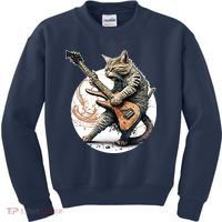 Cat Playing Guitar Rock Cat Heavy Metal Cat Music Cat Kids Sweatshirt thumb 0