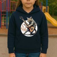 Cat Playing Guitar Rock Cat Heavy Metal Cat Music Cat Kids Hoodie thumb 3