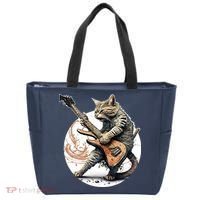 Cat Playing Guitar Rock Cat Heavy Metal Cat Music Cat Tote Bag thumb 0