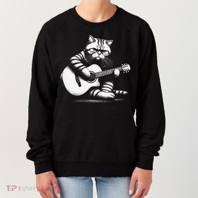 Cat Playing Guitar Acoustic Guitar Women's Sweatshirt