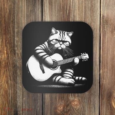 Cat Playing Guitar Acoustic Guitar Coaster