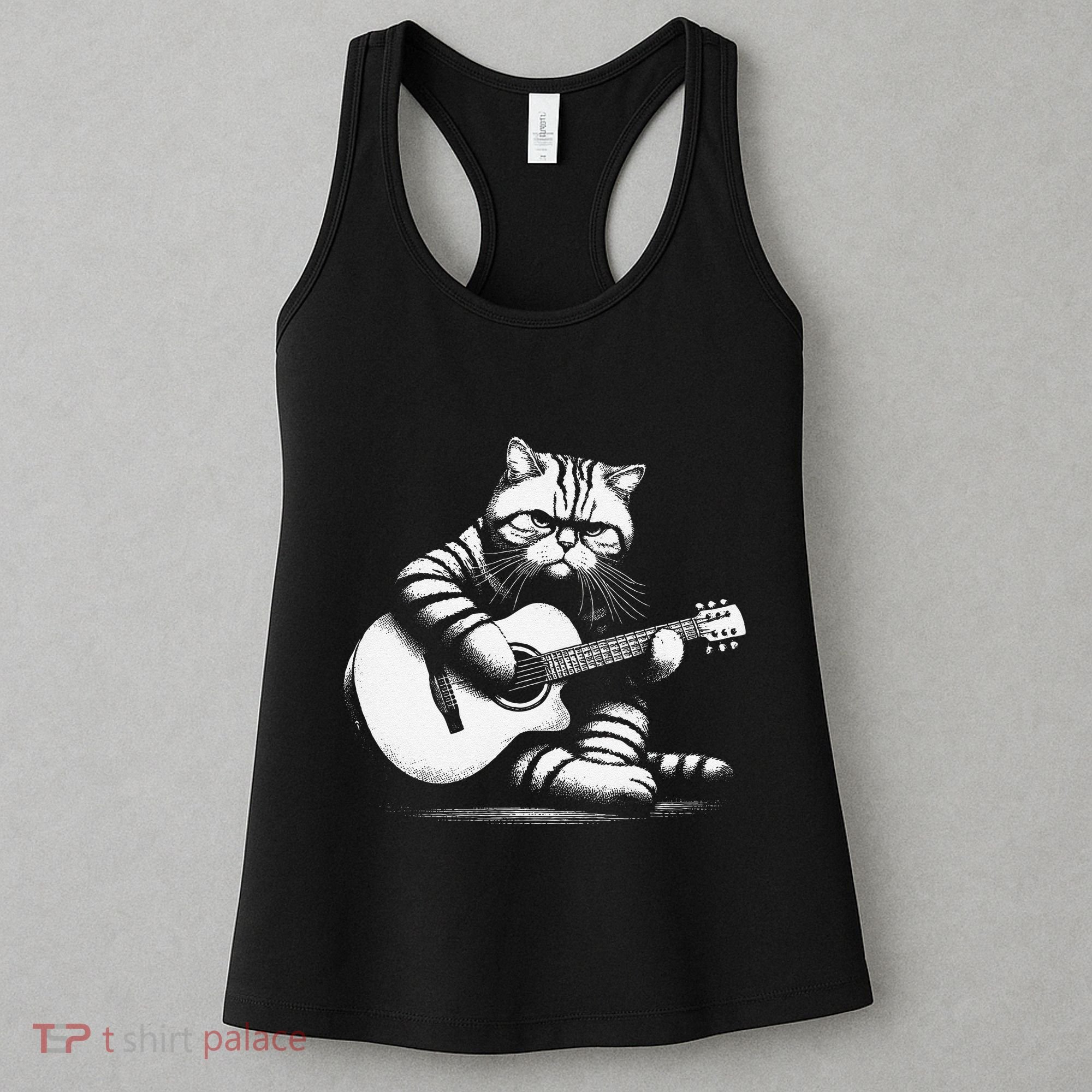 Cat Playing Guitar Acoustic Guitar Women's Tank Top