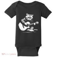 Cat Playing Guitar Acoustic Guitar Baby Bodysuit thumb 0