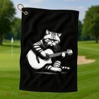 Cat Playing Guitar Acoustic Guitar Golf Towel thumb 1
