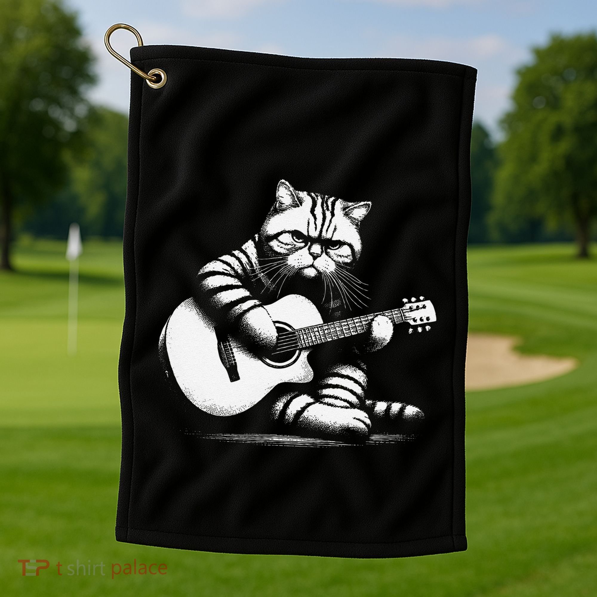 Cat Playing Guitar Acoustic Guitar Golf Towel
