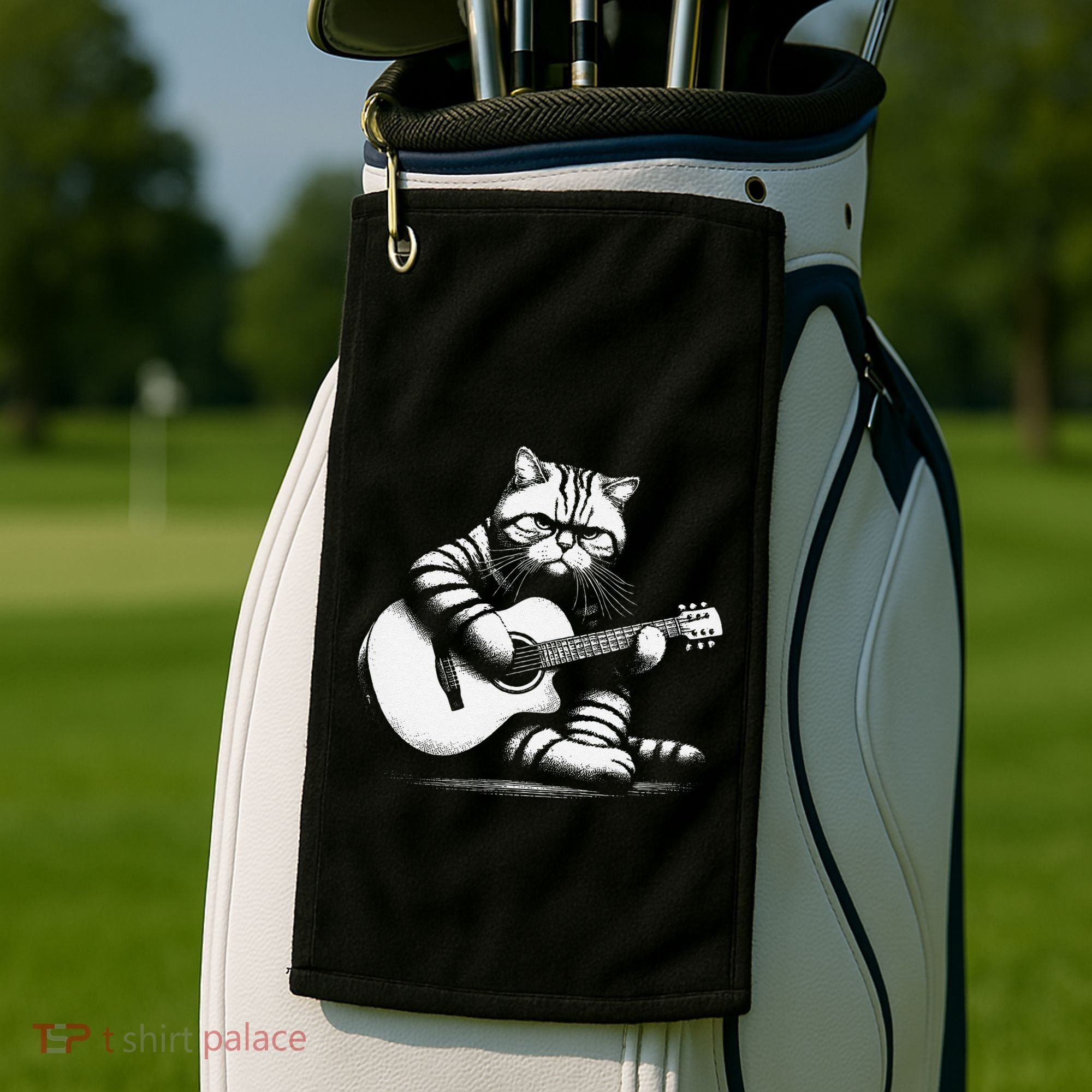 Cat Playing Guitar Acoustic Guitar Golf Towel