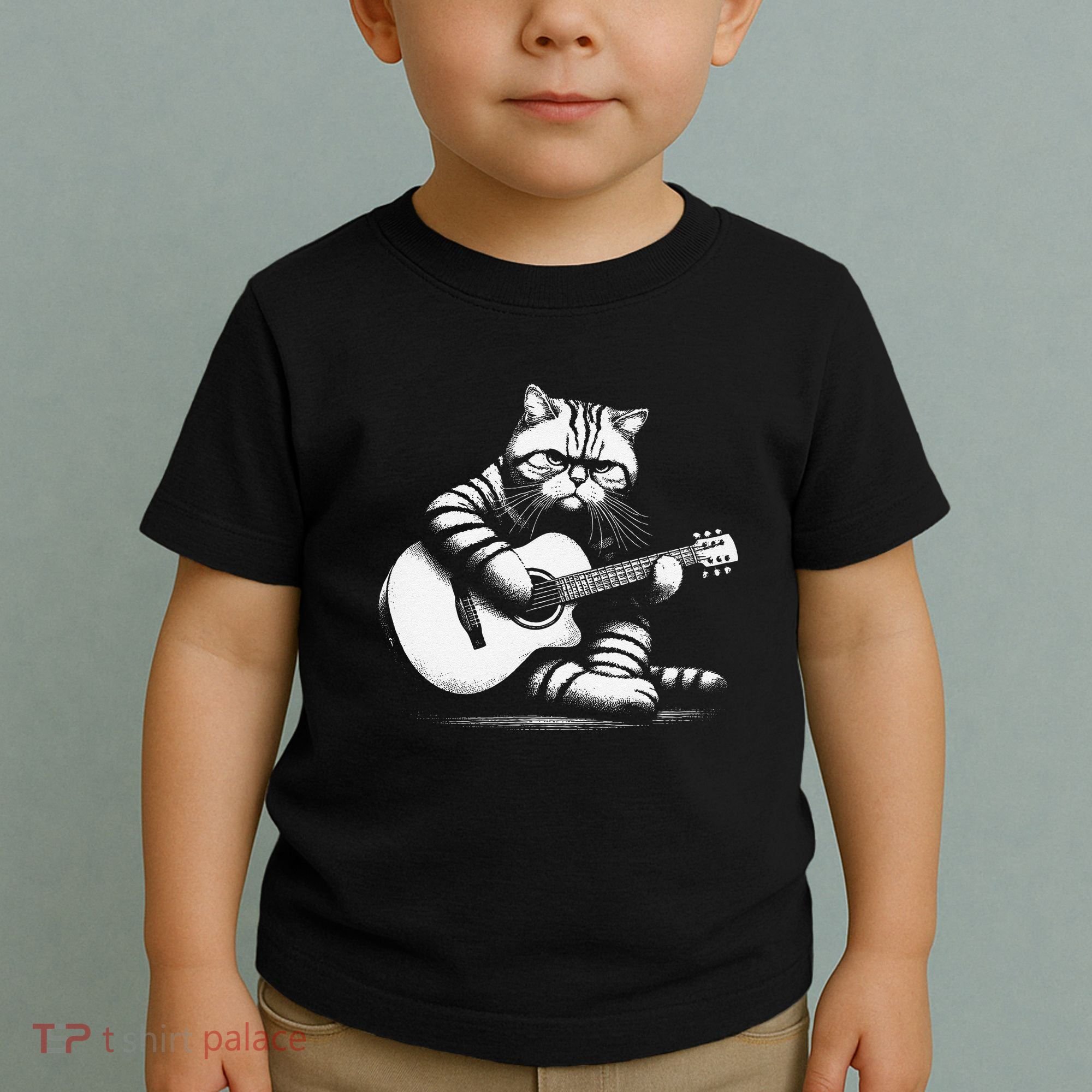 Cat Playing Guitar Acoustic Guitar Toddler T-Shirt