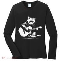 Cat Playing Guitar Acoustic Guitar Women's Long Sleeve Shirt thumb 0