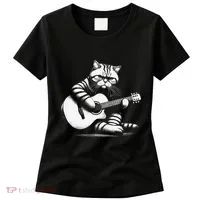 Cat Playing Guitar Acoustic Guitar Women's T-Shirt thumb 0
