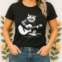 Cat Playing Guitar Acoustic Guitar Women's T-Shirt thumb 2