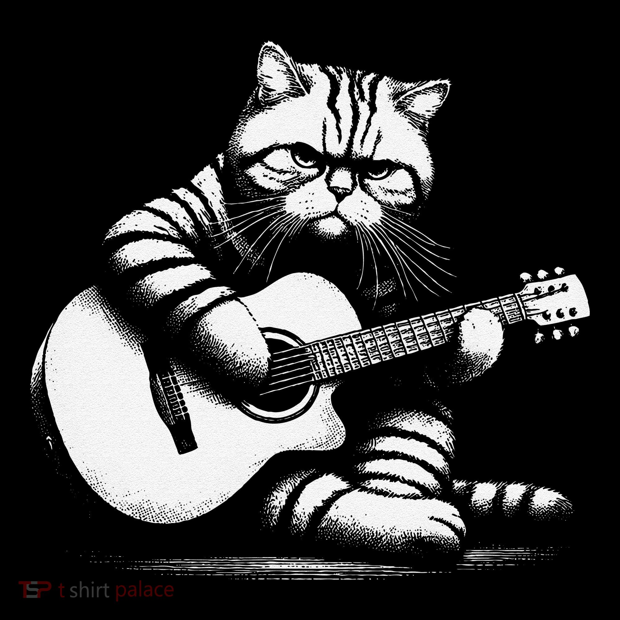 Cat Playing Guitar Acoustic Guitar Women's T-Shirt