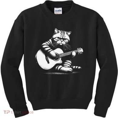 Cat Playing Guitar Acoustic Guitar Kids Sweatshirt