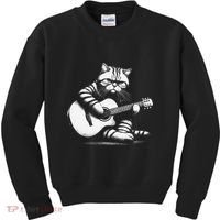 Cat Playing Guitar Acoustic Guitar Kids Sweatshirt thumb 0