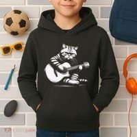Cat Playing Guitar Acoustic Guitar Kids Hoodie thumb 2