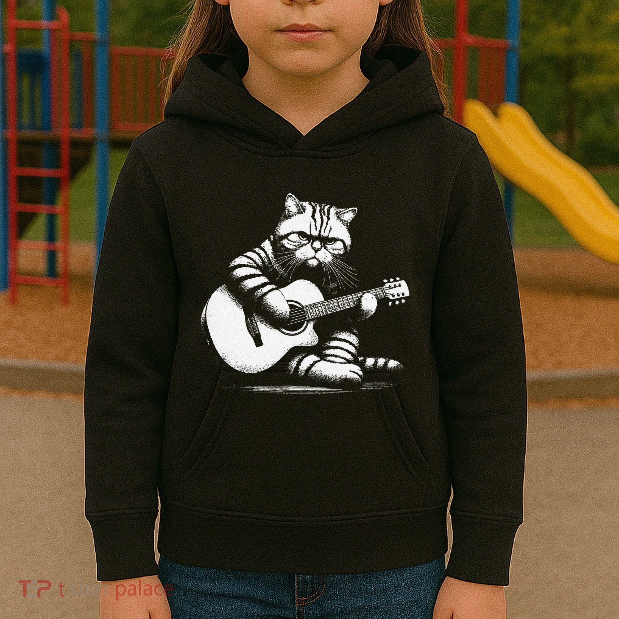 Cat Playing Guitar Acoustic Guitar Kids Hoodie