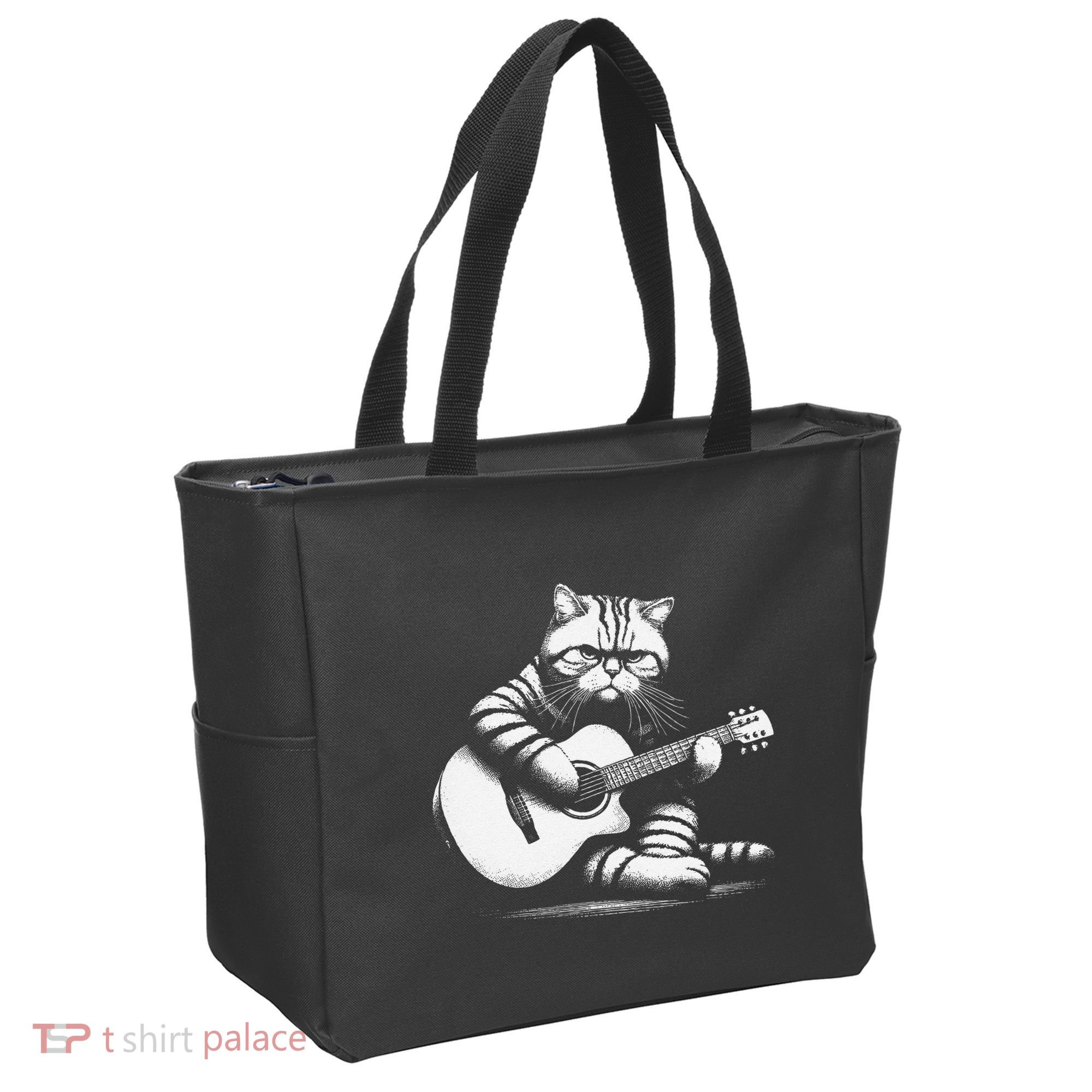 Cat Playing Guitar Acoustic Guitar Tote Bag