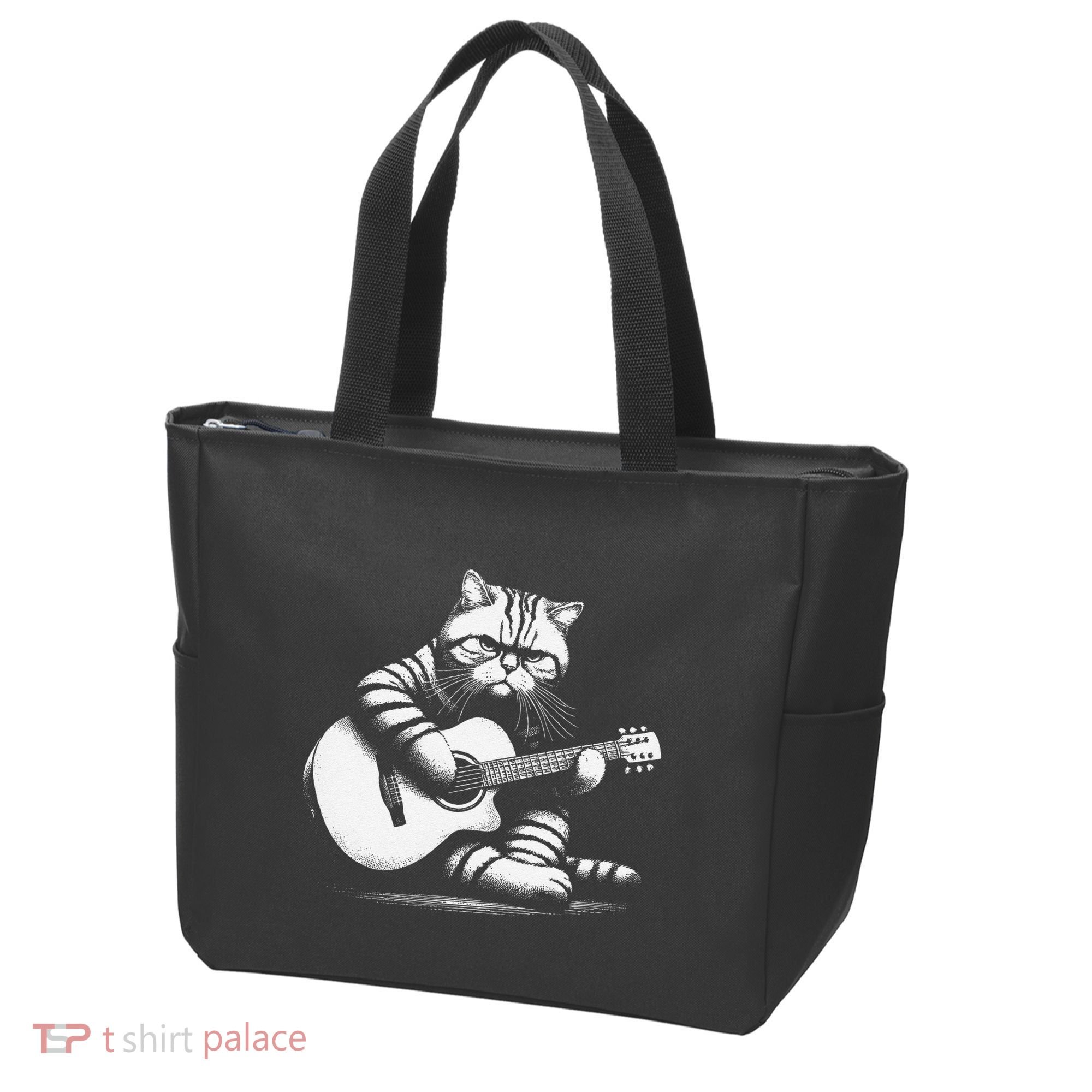 Cat Playing Guitar Acoustic Guitar Tote Bag