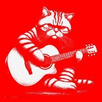 Cat Playing Guitar Acoustic Guitar Santa Hat thumb 1