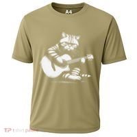 Cat Playing Guitar Acoustic Guitar Cooling Performance Crew T-Shirt thumb 0