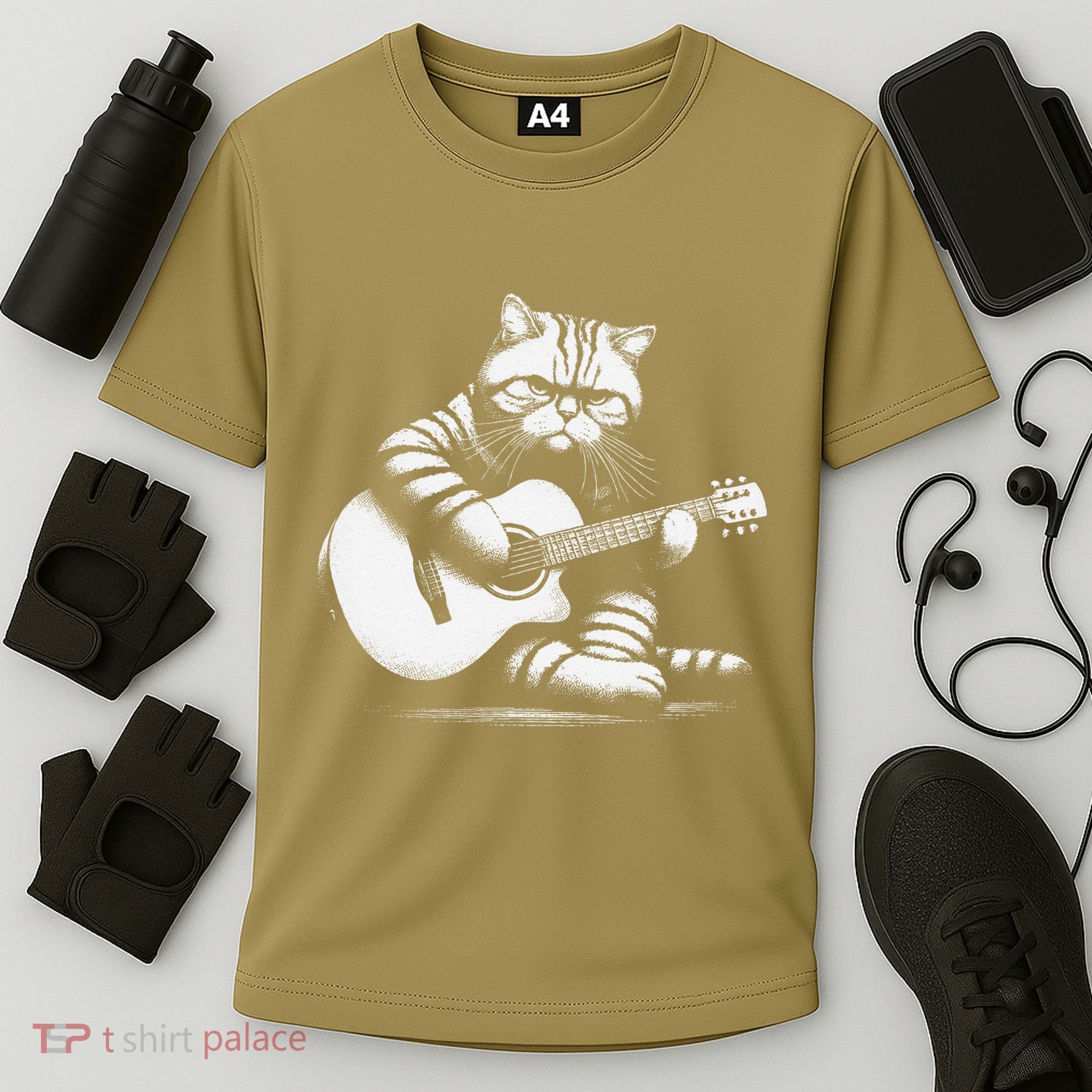 Cat Playing Guitar Acoustic Guitar Cooling Performance Crew T-Shirt