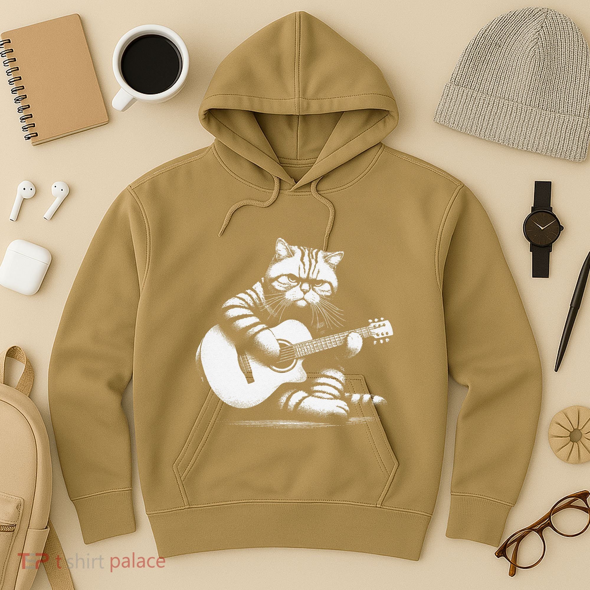 Cat Playing Guitar Acoustic Guitar Hoodie