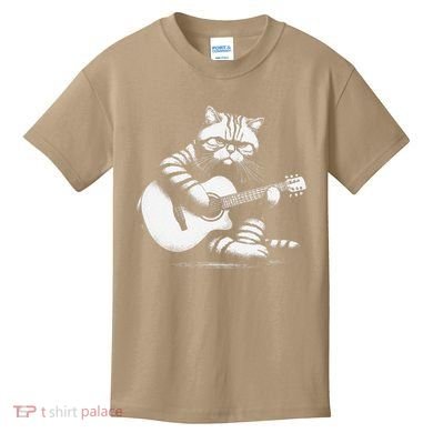 Cat Playing Guitar Acoustic Guitar Kids T-Shirt