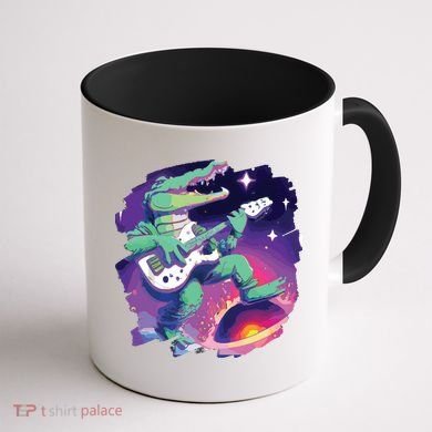 Crocodile Playing Guitar In Space Outer Space Alligator Coffee Mug back
