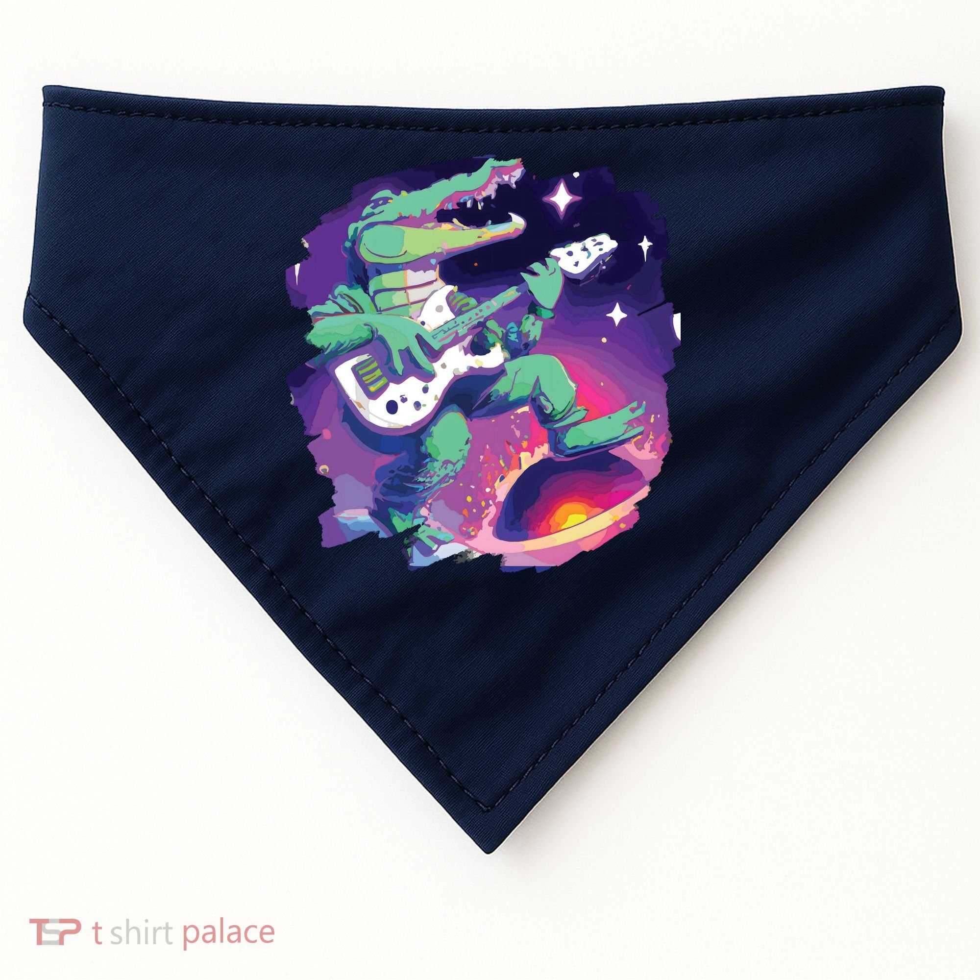Crocodile Playing Guitar In Space Outer Space Alligator USA-Made Doggie Bandana