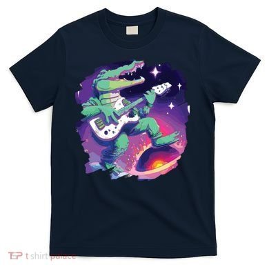 Crocodile Playing Guitar In Space Outer Space Alligator T-Shirt