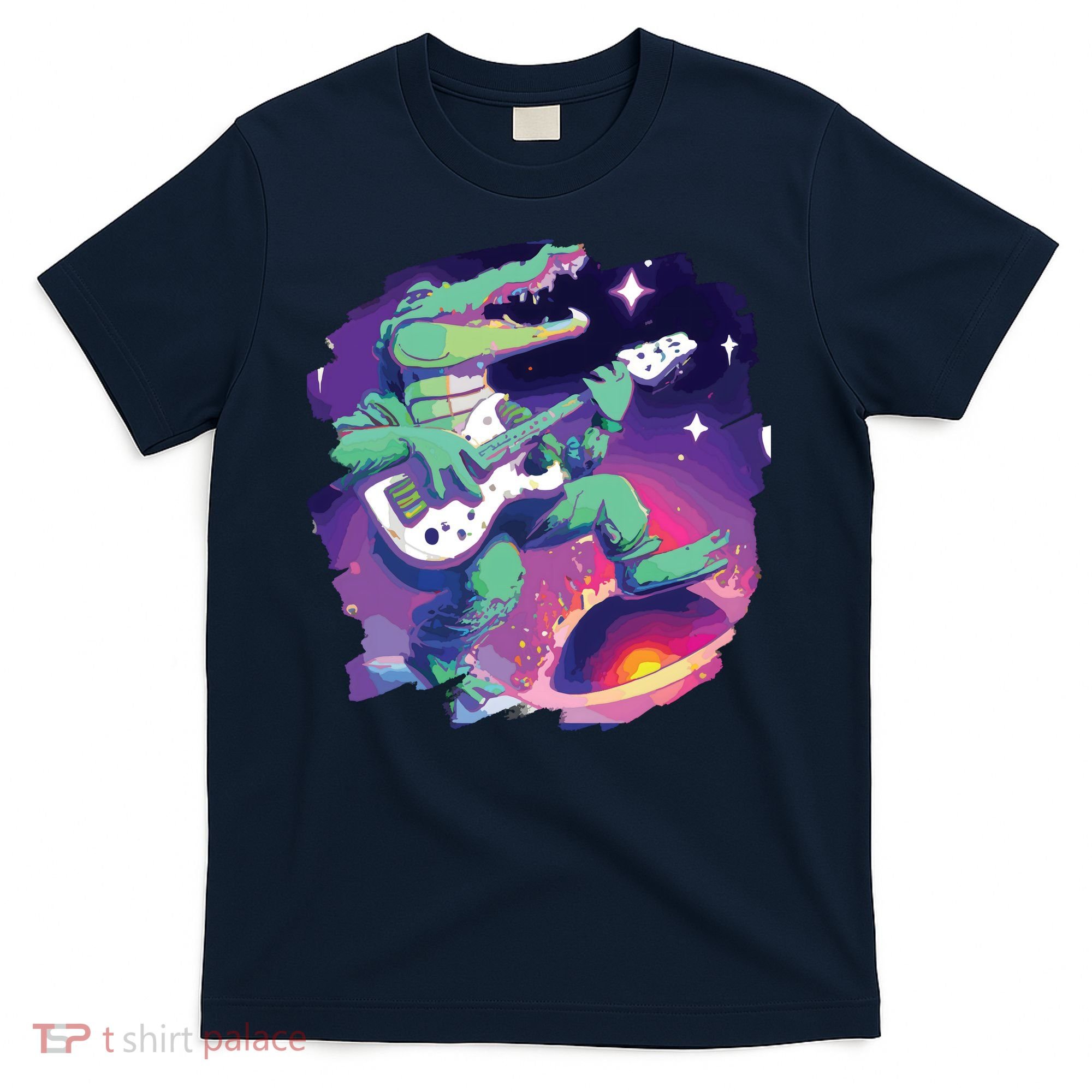 Crocodile Playing Guitar In Space Outer Space Alligator T-Shirt