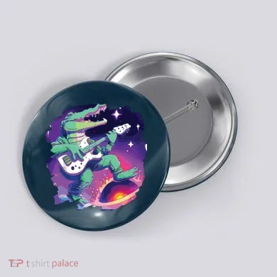 Crocodile Playing Guitar In Space Outer Space Alligator Button