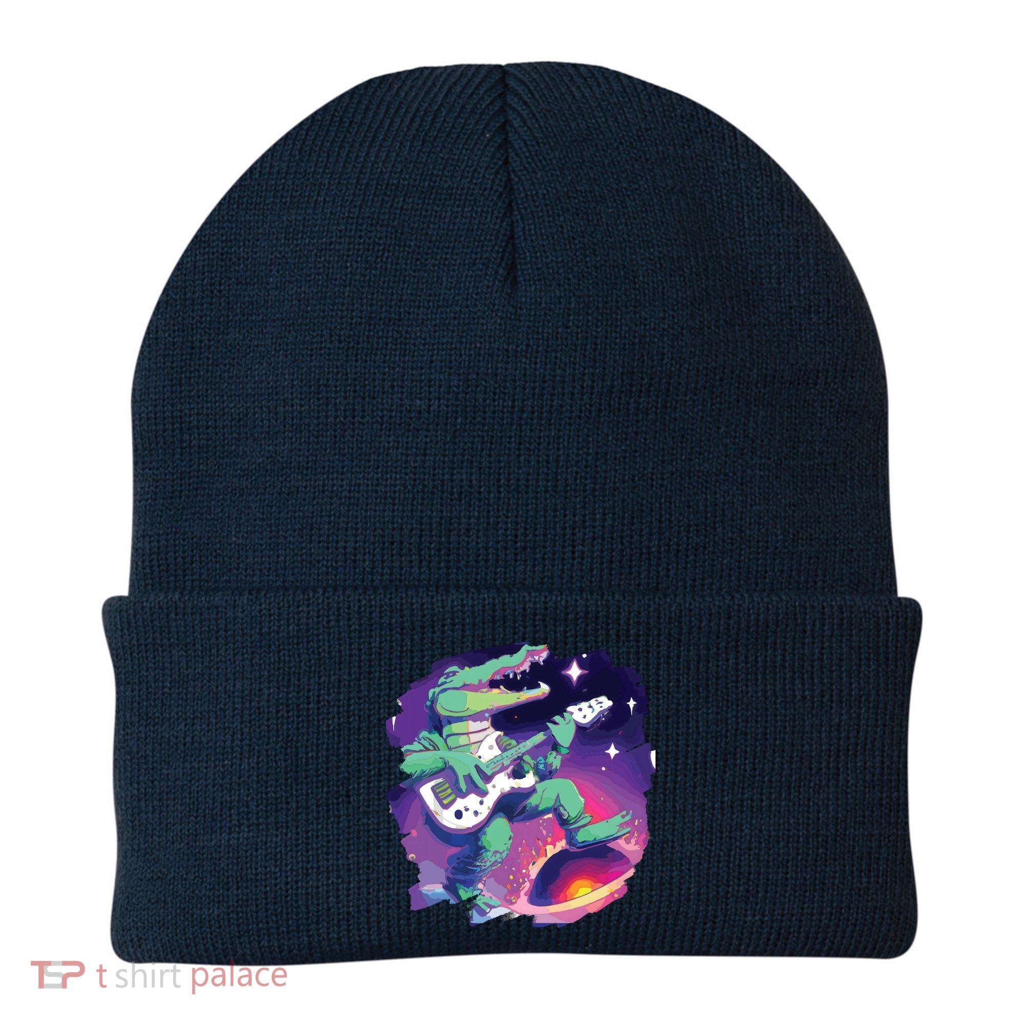 Crocodile Playing Guitar In Space Outer Space Alligator Beanie