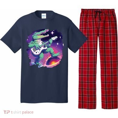 Crocodile Playing Guitar In Space Outer Space Alligator Pajama Set