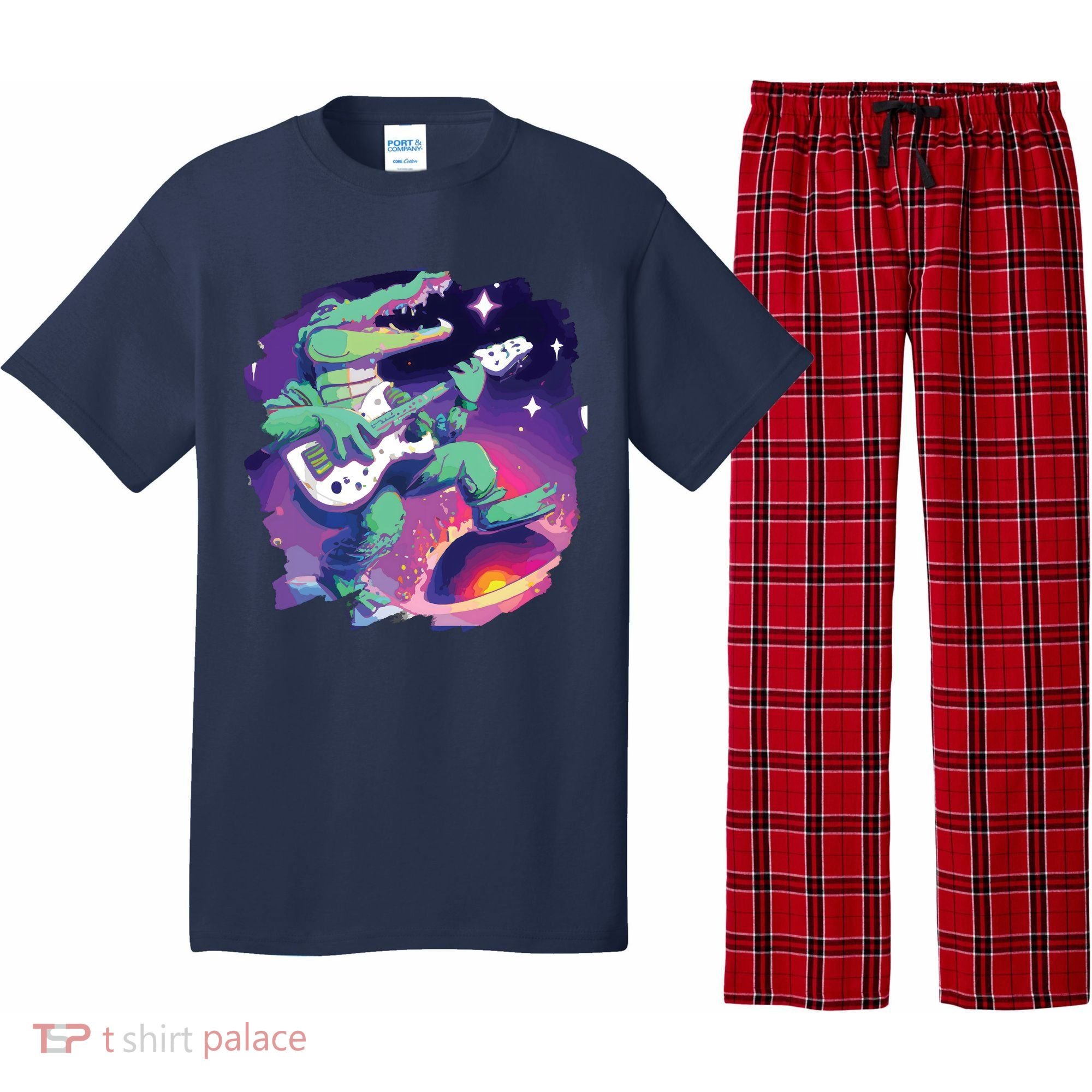 Crocodile Playing Guitar In Space Outer Space Alligator Pajama Set