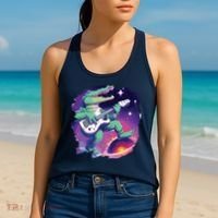 Crocodile Playing Guitar In Space Outer Space Alligator Women's Tank Top thumb 2