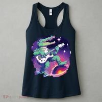Crocodile Playing Guitar In Space Outer Space Alligator Women's Tank Top thumb 3
